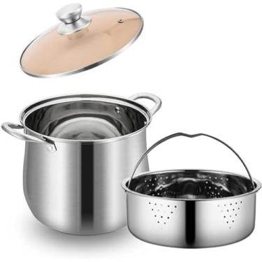 Imagem de LGEOELIAS Panela a vapor de aço inoxidável com cesta de inserção e tampa - panela multifuncional de 6,7/8,6/10,9 litros para frutos do mar, vegetais, bolinhos, caldo, molho, utensílios de cozinha de