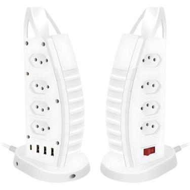 Imagem de Filtro de Linha Torre 8 Tomadas + 3 USB + 1 USB-C 10A 2M Branco - FLEX