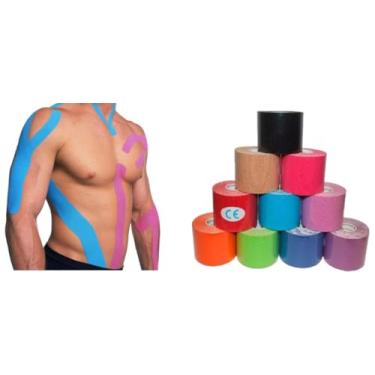 Imagem de Fita Bandagem Elástica Terapêutica, 1 rolo 5m x 5cm, Múltiplas Cores, para Fisioterapia e Suporte Muscular