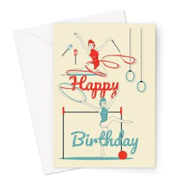Imagem de LEMON LOCO Cartão de felicitações de ginástica de feliz aniversário | Ginastas se apresentando com fita e argolas cartão de feliz aniversário, cartão de aniversário para ginasta