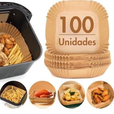 Imagem de Kit com 100 Formas De Papel Para AirFryer Descartável Quadrada Antiaderente Premium Protetor à Prova De Gordura Para Fritadeira Sem Óleo Tamanho Universal Compatível com Todas Fritadeiras Air Fryer