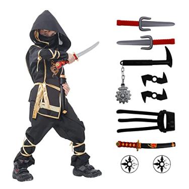 Imagem de Xplanet Fantasia de Halloween Ninja para meninos com acessórios incluídos para fantasia infantil Os melhores presentes