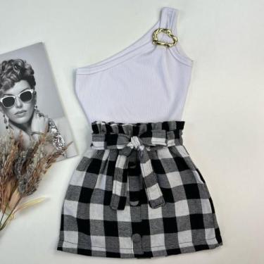 Imagem de Conjuntinho Infantil Roupa Festa Junina Blusa Mula Manca E Saia Xadrez