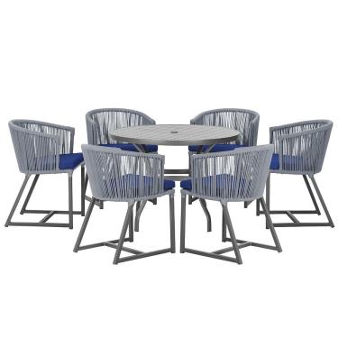 Imagem de Mesa com 6 Cadeiras de Jantar Roma 120cm e Noronha em Alumínio