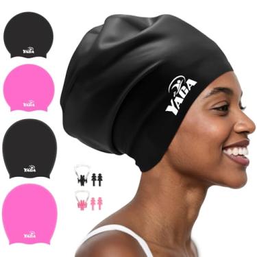 Imagem de Touca de natação extragrande para mulheres e adultos, toucas de natação para cabelos longos, tranças, extensões de cabelo, tranças, cachos e afros - Touca de natação de silicone para mulheres e homens