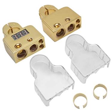 Imagem de Kit de conectores de terminal bateria do carro, conectores do terminal bateria do motor com exibição de voltímetro digital, estrela e 4/8/10 awg meditio para automóveis (A (dourado))