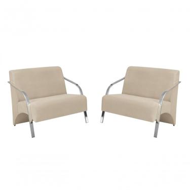 Imagem de Kit 2 Poltronas 2 Lugares Vênus Braço Alumínio Suede