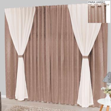 Imagem de Cortina Bhaly Jacquard E Voal 4,00 X 2,50 Para Varão - Bege