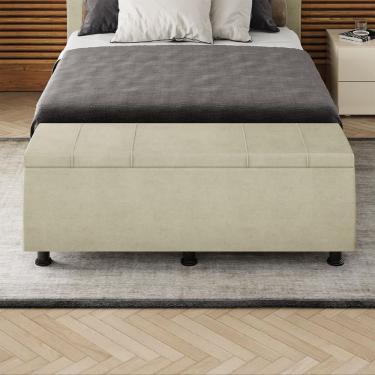 Imagem de Baú Sapateira Estofada Casal 140 Cm Venus Veludo Skybox Bege