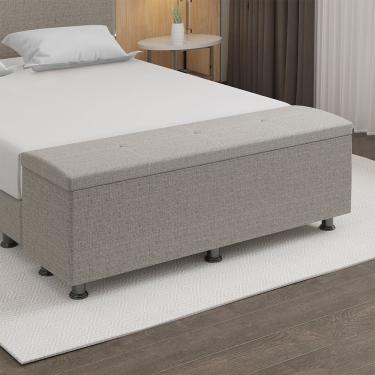 Imagem de Baú Sapateira Estofada Casal King Size 195 Cm Terra Linho Skybox Marrom