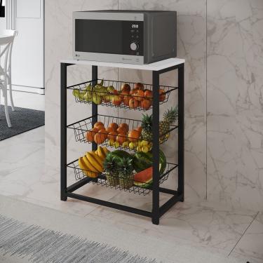 Imagem de Fruteira Com Suporte Para Micro-Ondas Barcelona Aço Preto Cesto Preto Tampo Branco - Cor: Preto