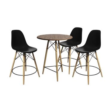 Imagem de Kit 3 Banquetas Bistrô Eames Eiffel Moderno Madeira Maciça Assento Plástico Polipropileno 70 Cm Amêndoa e Preto Casa Pro