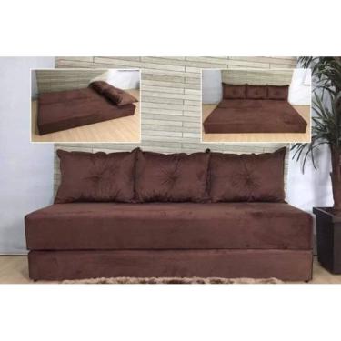 Imagem de Sofanete Sofá com 3 Almofadas Multiuso Suede Marrom - AL Móveis
