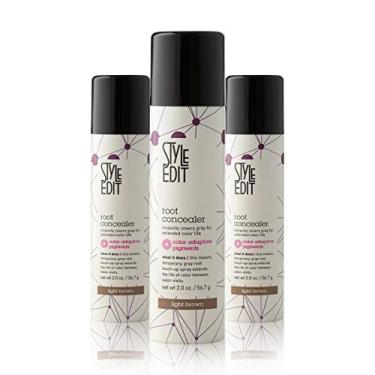 Imagem de Style Edit Spray de retoque corretivo de raiz | Cobre instantaneamente raízes cinzas | Produtos de cobertura de cabelo de qualidade de salão profissional para mulheres | Marrom claro 59 g (pacote com