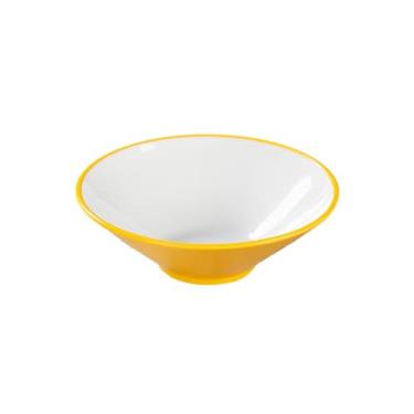 Imagem de TROSIQUANJIA Tigela de macarrão resistente ao calor Zhongcai com esmalte simples de cor sólida estilo chinês para uso doméstico - tigela de chapéu amarelo e branco de 18 cm