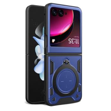 Imagem de FWYANZH Capa para Motorola Razr 60 Ultra/60, com suporte de anel giratório de 360°, capa fina de proteção contra quedas suporta sucção magnética de veículos, azul, 60 Ultra