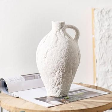 Imagem de Xunsiga Vaso grande de cerâmica branca, vaso rústico de terracota de fazenda de 25,7 cm com alças para decoração boêmia, mesa de quarto, sala de estar, presentes de cerâmica vintage, banheiro