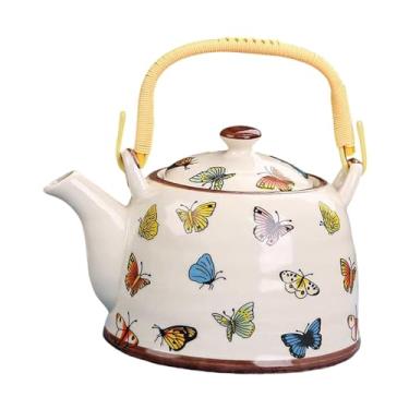 Imagem de Fenteer Chaleira de chá de bule de cerâmica Bule de café com infusor removível para família interior externa, Borboleta