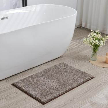 Imagem de Douceur Tapetes de banho de lã circulares antiderrapantes 90 cm x 61 cm, microfibra supermacia marrom mesclado, tapetes de banheiro laváveis, tapetes de banho absorventes fofos, tapetes de chuveiro de