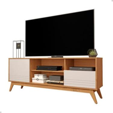 Imagem de Rack Retrô TV Até 72 Polegadas Pés De Madeira 2 Portas E 3 Nichos Kair
