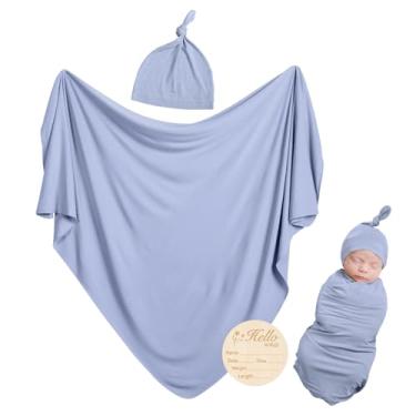 Imagem de BubblePanda Conjunto De Cobertor Para Recém-Nascido Rayon Feito Bambu Com Gorro Combinando, Roupas Bebê Supermacias E Elásticas Meninas Meninos, Cobertores Essenciais Receber, 35 X Pol.