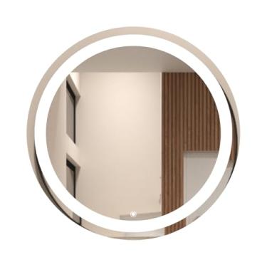 Imagem de Espelho jateado lapidado dimerisável decorativo redondo 60cm luz led touch luxo (Led frio)