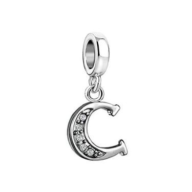 Imagem de MiiFort Pingente com letra C para pulseiras Pandora Charms para mulheres, nome família, alfabeto, prata, zircônia cúbica