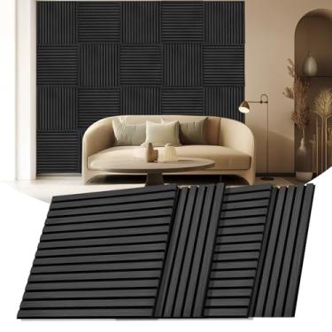 Imagem de 4 peças de painéis acústicos de madeira para parede, painel de absorção de som de 60 cm × 23 cm, painéis acústicos de ripas de madeira para parede e teto, carvalho preto