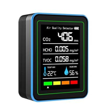 Imagem de Monitor de qualidade do ar detector de CO2: 5 em 1 formaldeído/CO2/TVOC/monitor de temperatura/umidade, medidor de qualidade do ar interno com display E-Ink, detector portátil de dióxido de carbono