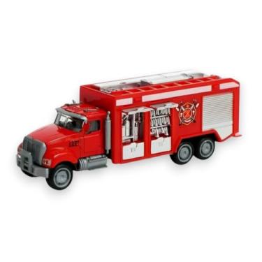 Imagem de Caminhão Miniatura de Coleção, Coletor de Lixo, Bau, Combústivel e Bombeiros, Cabine de Ferro, Pneus de Borracha (BOMBEIRO VIATURA)