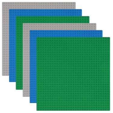 Imagem de Minizfigs Classic Baseplate Building Base Plates for Building Bricks | 100% Compatible with Major Brands-Baseplate | 10" x 10" | Blue, Green, Light Gray | for Kids 3+ | 6 Pack