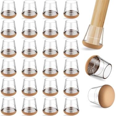 Imagem de yomanta 24 Protetores De Piso Silicone E Feltro Para Pernas Cadeira Pisos Madeira - Almofadas, Capas/Copos Móveis, Antirruído, À Prova Arranhões, Redondos Em X (Serve 9/16" 13/16" / 15-20 Mm), Trans