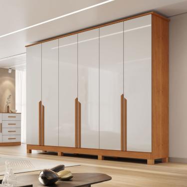 Imagem de Guarda Roupa Casal 6 Portas com Pés em MDF Bianca Bianchi - Nature/Off White