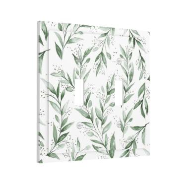 Imagem de Green Sage Olive Leaf 2 Gang Double Toggle Outlet Light Switch Cover Placa de Parede Placa Elétrica Decorativa Dual Device Switchplate