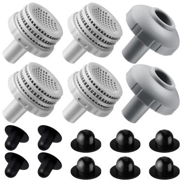 Imagem de Pushglossy 2 conjuntos de kits de conectores de jato de água pequenos filtros de substituição com telas de filtro de saída, bocal de entrada e plugue de orifício com encaixes de 1,25 polegadas (preto,