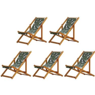 Imagem de Kit 5 Cadeiras Espreguiçadeira Preguiçosa Dobrável Mel Sem Braço - MHM