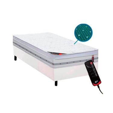 Imagem de Cama Box Solteiro: Colchão c/ Vibro Massagem Castor Gold Star Niponpedic + Base CRC Courano White (88x188)