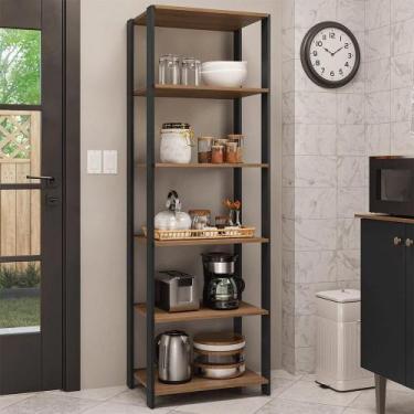 Imagem de Armário Estante Multiuso Organizador 5 Prateleiras 59cm Rustic Preto M