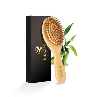 Imagem de Escova de cabelo de bambu para crescimento do cabelo, desembaraçamento e massagem do couro cabeludo, escovas de cabelo de madeira natural para mulheres, homens e crianças, escova de cabelo ecológica