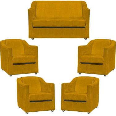 Imagem de Kit Namoradeira Decorativa + 4 Poltronas Para Sala Manicure Recepção Consultório Mila Suede