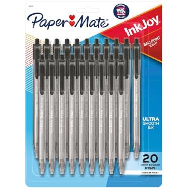 Imagem de Paper Mate Canetas esferográficas retráteis InkJoy 100RT, ponta média (1,0 mm), preta, 20 unidades