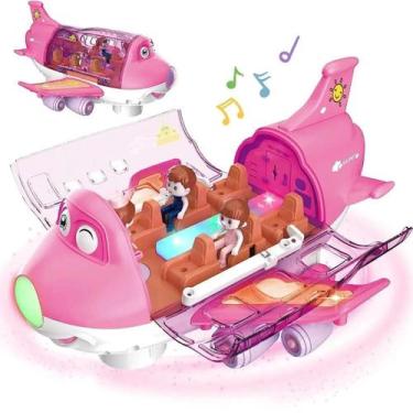 Imagem de Brinquedo Infantil Feminino Avião Rosa Educativo Musical - Zonne