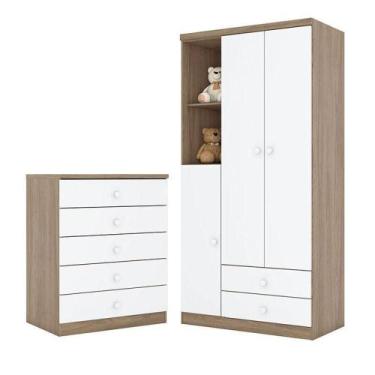 Imagem de Cômoda E Guarda Roupa Infantil Pique-esconde Rústico Branco - Henn - M