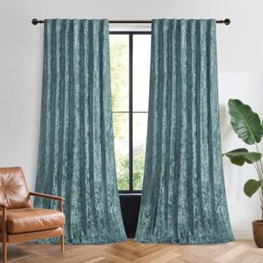 Imagem de Cortinas de veludo esmagado verde claro sálvia 213 cm, cortinas de veludo supermacias que escurecem o quarto com fita plissada para sala de estar, tratamento de janela com isolamento térmico para
