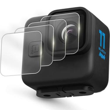 Imagem de [4 pacotes] FitStill protetor de tela para Go Pro Hero 11/10/9 preto mini, protetor de lente de vidro temperado ultra transparente, antiarranhões, película protetora rígida + capa de lente
