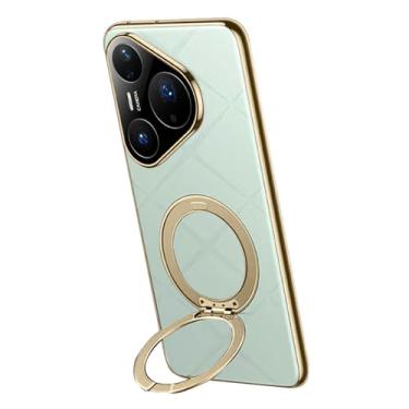 Imagem de HAOMRIYL Capa de couro magnética para Huawei Pura 80 Ultra/80 Pro+/80 pro/80, capa luxuosa leve galvanizada com suporte à prova de choque, verde, 80 Pro+