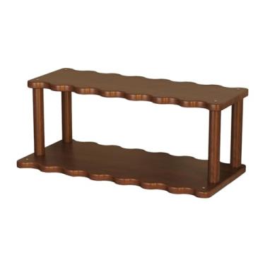 Imagem de KiBcsLic Prateleira de mesa para artigos diversos, organizador de mesa de escritório de madeira elegante, porta-copos para sala de jantar, dormitórios e balcão, Marrom