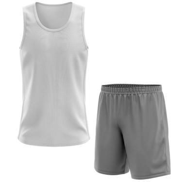 Imagem de Kit Calção Short Futebol Basquete Cinza + Regata Masculina Lisa Básica Dry-Masculino