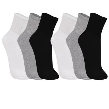 Imagem de Kit 6 Pares de Meias Atoalhadas Cano Médio Esportiva Macia e Resistent