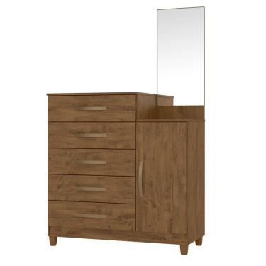 Imagem de Cômoda 5 Gavetas E 1 Porta C/Espelho Lisboa Castanho